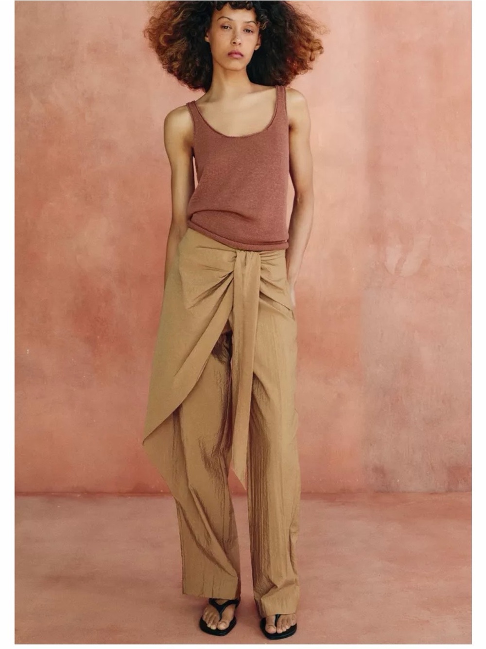 Zara Sandstone mustard sarong Tie-Front Wide Leg Pants NWT